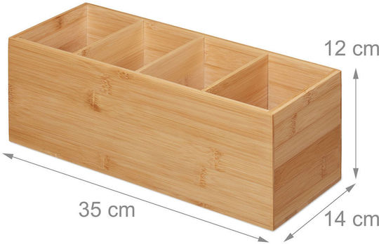 Relaxdays Storage Box Bamboo 4 Compartments 12x14x35cm Natural Brown