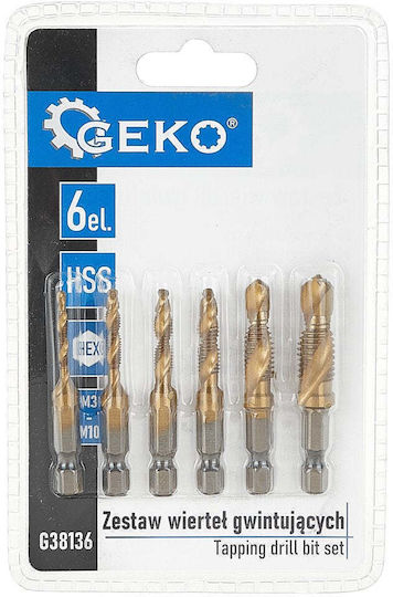 Geko Set 6 Burghie HSS De Titan Cu Cap Hexagonal Pentru Metal