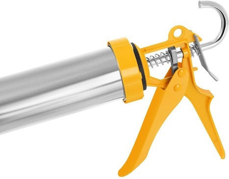 Pistol De Silicon Zola Compatibil Cartușe 600 Ml 5 Duze Interșanjabile 5 Spatule Cârlig Mâner Ergonomic 57 X 19 X 6 Cm Galben Argintiu
