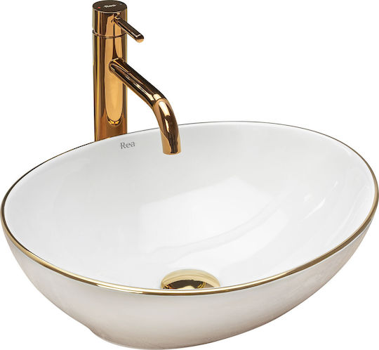 Rea Επικαθήμενος Νιπτήρας Κεραμικός 41x34.5cm White/golden