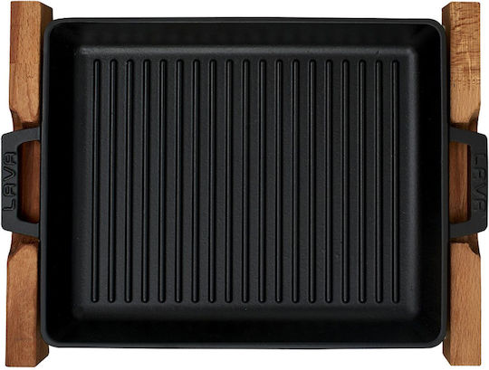 Tavă Grill Din Fontă 32 X 26 Cm Cu Bază Din Lemn Lava