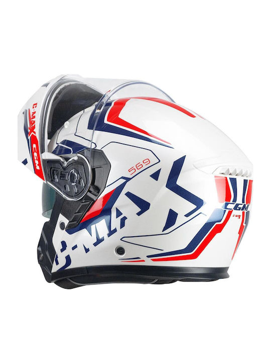 CGM C-Max City 569G Blue / Bianco / Rosso Motorcycle Helmet Flip-Up ECE 22.06 1600gr with Sunvisor