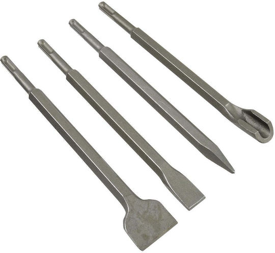 Geko Set Burghie De Daltă Și Lopată Cu Lamă Lată Și Daltă Ascuțită 4 Bucăți Cu Priză SDS Plus 250mm