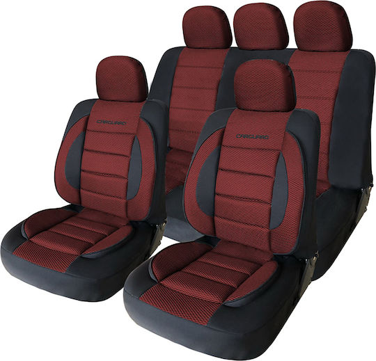 Universal Car Seat Cover Set 11 Pieces Burgundy Black Polyester Quick Installation