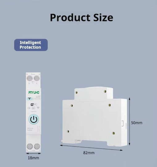 Wi-Fi Smart RCBO 63A DIN Rail with Residual Current Relay 30mA Consumption Meter kWh Overvoltage Under Voltage and Overcurrent Protection Tuya Smart