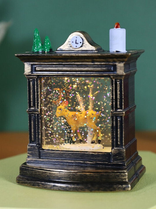 Decoratiune Iluminată Șemineu cu Ren pe Baterii 8.5x6.5x11.5cm