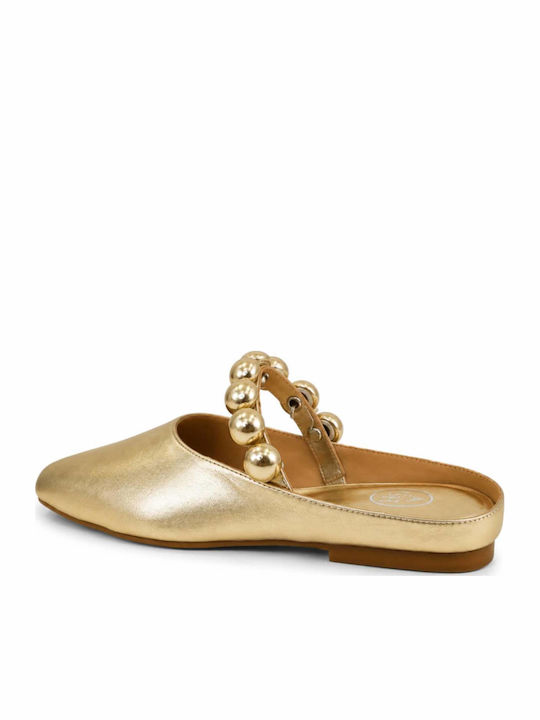 Blanche Flat Mules in Gold Color