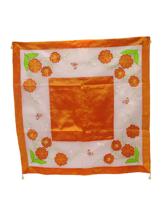 Inart Checkered Tablecloth Orange 90x90cm