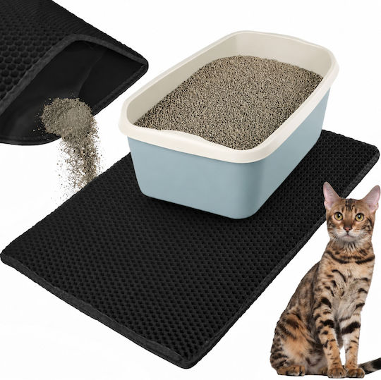 Covoraș De Litter Pentru Pisici Zola Xxl Dublu Tip Miere Anti-Alunecare Rezistent La Apă 75 X 55 Cm Negru