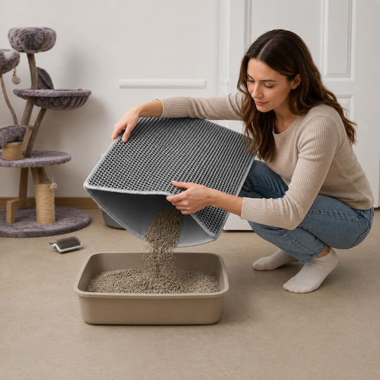 Covoraș De Litter Pentru Pisici Zola XXL Dublu Tip Plasă De Albine Antiderapant Impermeabil 75 X 55 Cm Gri