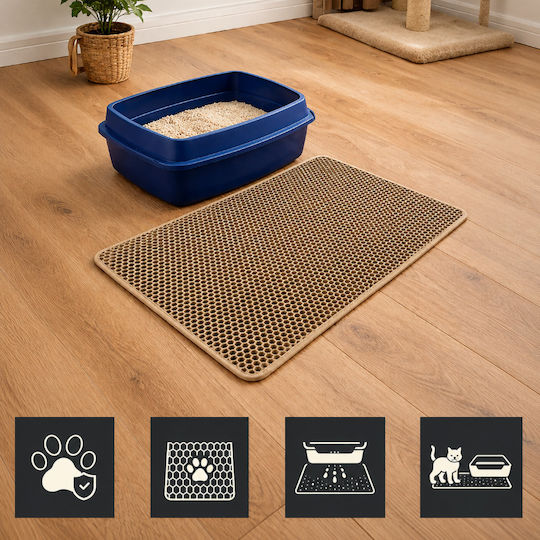 Covoraș De Litter Pentru Pisici Zola XXL Dublu Tip Pană De Miere Antiderapant Rezistent La Apă 75 X 55 Cm Bej