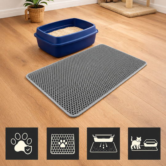 Covoraș De Litter Pentru Pisici Zola XXL Dublu Tip Plasă De Albine Antiderapant Impermeabil 75 X 55 Cm Gri