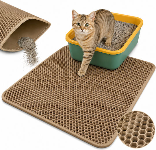 Covoraș De Litter Pentru Pisici Zola XXL Dublu Tip Pană De Miere Antiderapant Rezistent La Apă 75 X 55 Cm Bej