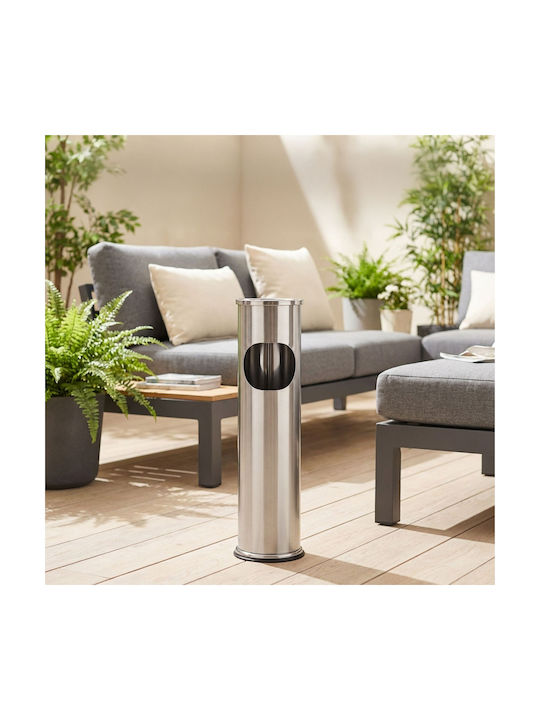Relaxdays Floor Ashtray 8-liter Trash Bin Silver 56x15x15 Cm