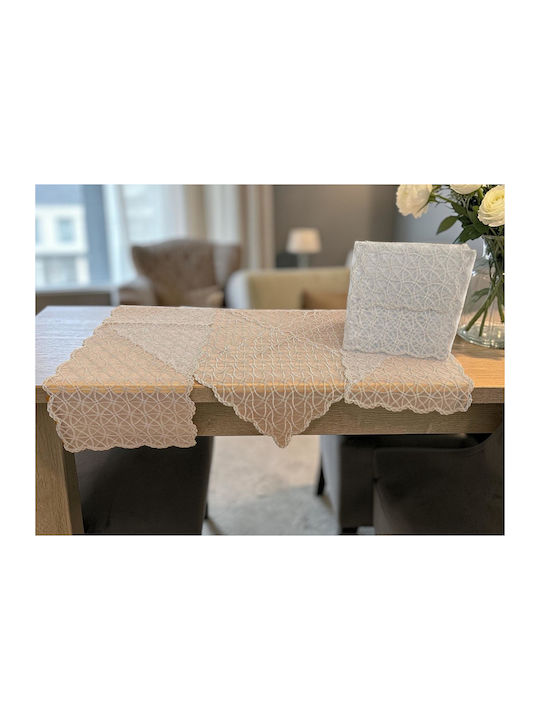 Linea Home Checkered Tablecloth with Lace Set 5 Pieces Beige 100x100cm