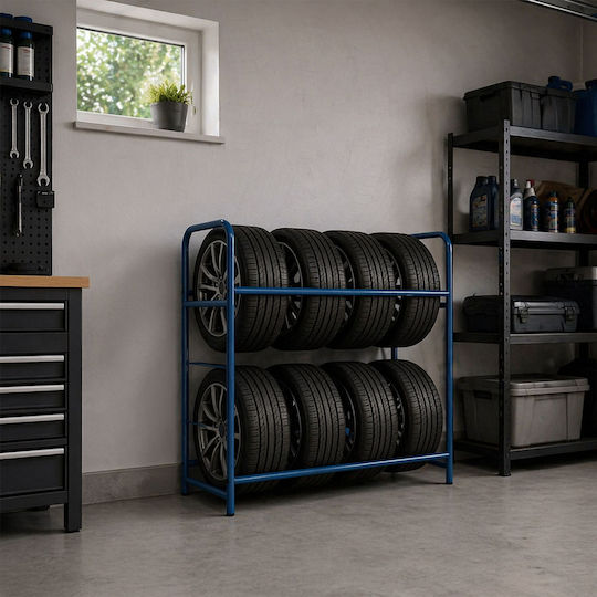 Relaxdays Steel Tire Rack Blue 106x46x106 Cm