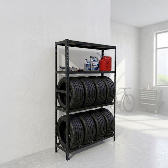 Relaxdays Suport Pentru Anvelope 2 Rafturi Negru 180x40x110 Cm Capacitate 150 Kg Pe Nivel