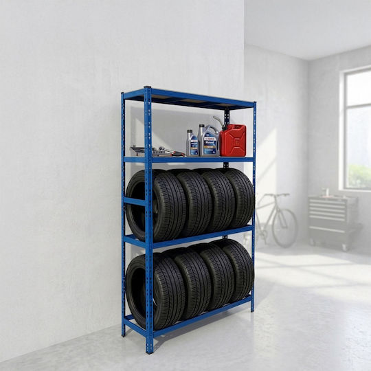 Relaxdays Suport Pentru Anvelope 2 Etajere Albastru 180x40x110 Cm Capacitate 150 Kg Pe Nivel