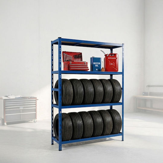 Relaxdays Suport Pentru Anvelope 2 Etajere Albastru 180x40x120 Cm Capacitate 150 Kg Pe Nivel