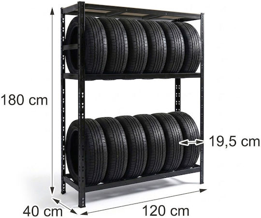 Relaxdays Suport Pentru Anvelope 180x120x40cm 8 Anvelope Metal Negru