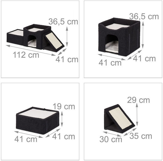 Foldable Cat Bed Relaxdays 3 Resting Spots Black 36.5x112x41 Cm