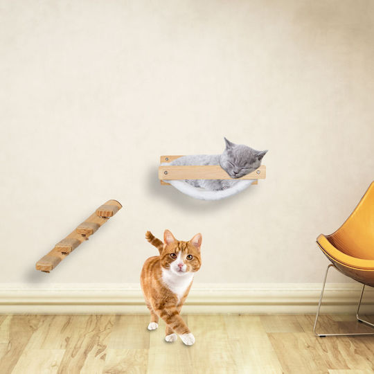 Relaxdays Wall Hammock Cats White Light Brown 17x32.5x39.5 Cm