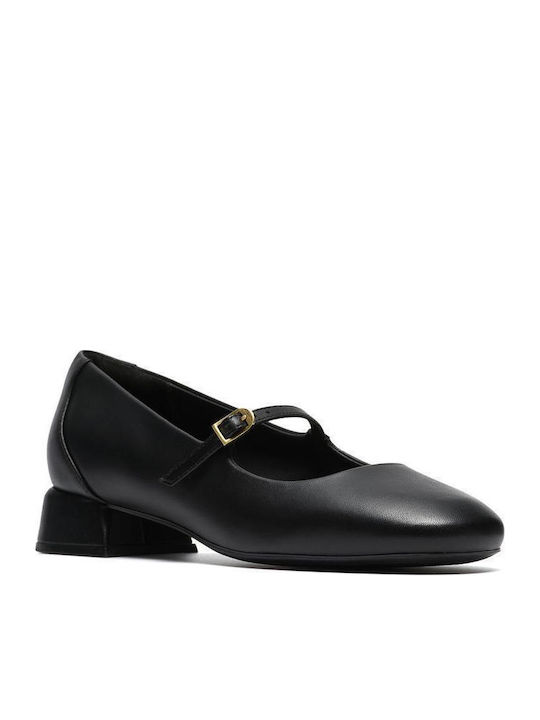 Daiss30 Leather Pointed Toe Heels with Strap & Thin Low Heel Black