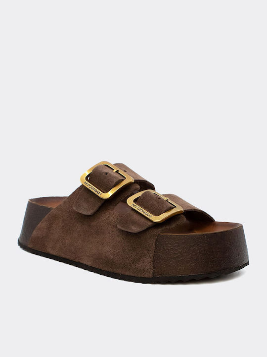 Myconian Leather Women's Flat Sandals Brown