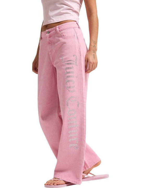Women's Jean Pants in Wide Leg Style Pink