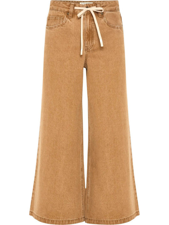 Γυναικείο Jean Παντελόνι Mid Rise σε Relaxed Εφαρμογή Καφέ