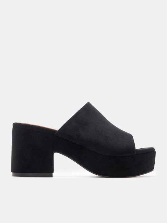 Suede Damen Pantoletten mit Hoch Absatz in Schwarz Farbe