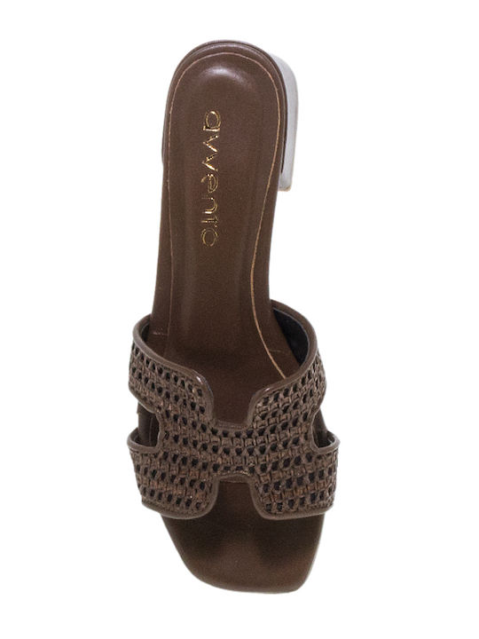Leather Mules with Heel in Brown Colour
