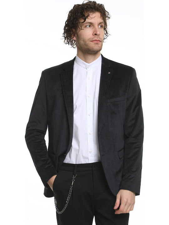 Jachetă de Costum Bărbătească de Iarnă cu Croială Slim Neagră