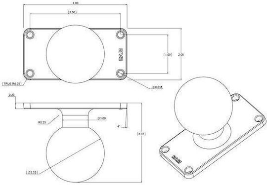 Ram Mounts Ram Ball Основa 4-отворен Модел 1.5" X 3.5" Размер D Многоцветна