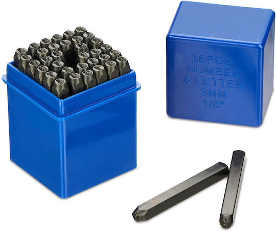 Relaxdays Set Ștampile Metalice 36 Bucăți Negre Albastre 8x5x5 Cm