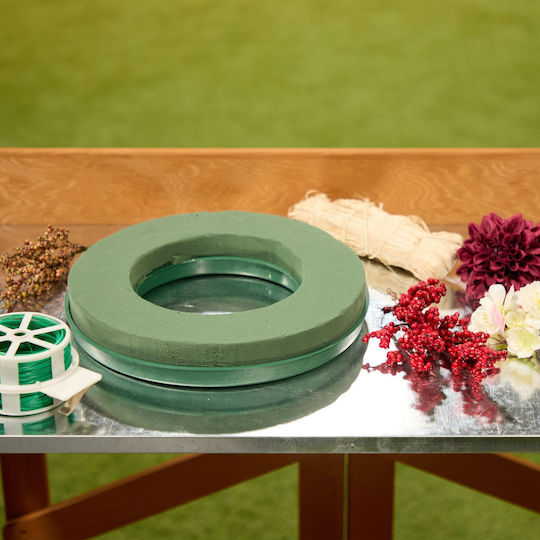 Relaxdays Set 3 Inele Din Spumă Floral Verde Închis 4x25x25 Cm