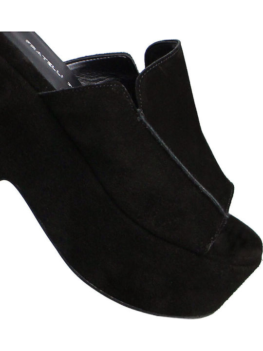Leather Mules With High Heel In Black Colour