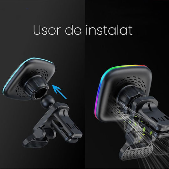 Încărcător Auto Wireless Telefon Alista Home Stație de Încărcare Auto Magnetică 15W 7 X 7 X 6,3 Cm Compatibil iOS Android Negru