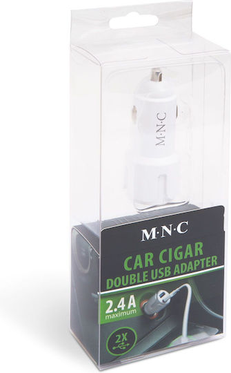 Încărcător Auto 2.4A Încărcare Rapidă cu Porturi 2xUSB Culoare Albă