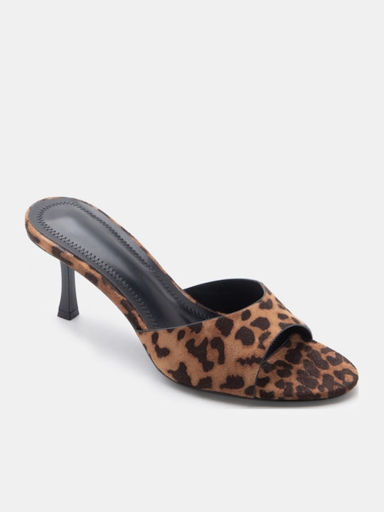 Pantofi Mules De Catifea Cu Toc Înalt Maro