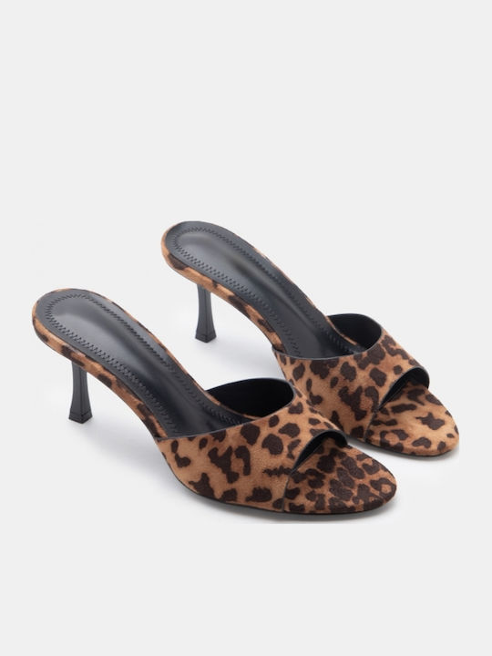 Pantofi Mules De Catifea Cu Toc Înalt Maro