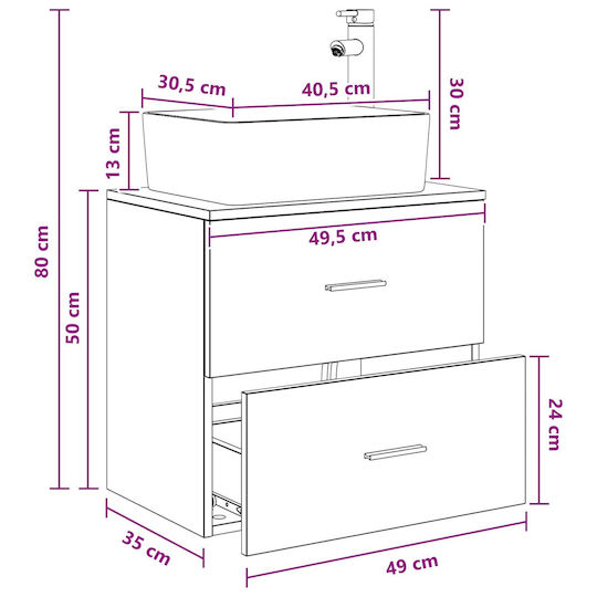 vidaXL Vanity Unit with Sink M53xD34.5xH63cm Sonoma Oak