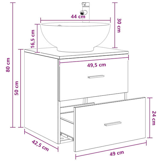 vidaXL Badezimmer Waschtisch-Einheit M49.5xB44.5xH66.5cm Schwarze Eiche