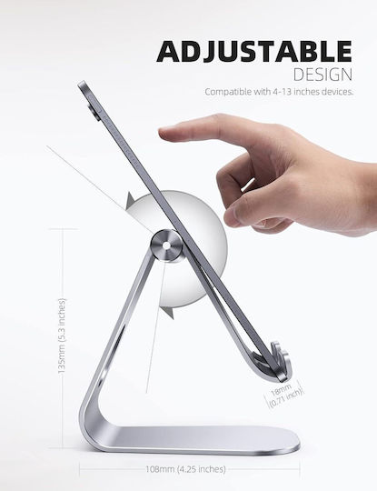 Lamicall Tablet Phone Stand Adjustable Angle High Stability Compatible Devices 10-33 Cm Silver