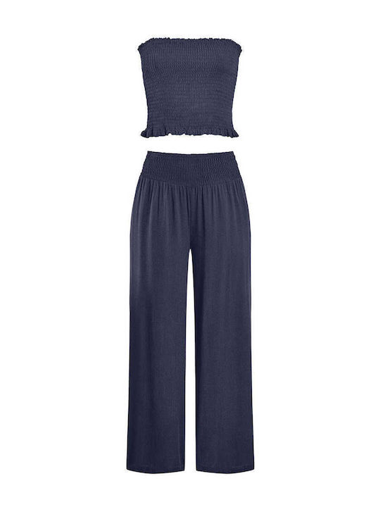 Celestino Set Strapless Top Women's Palazzo Pants Dark Blue