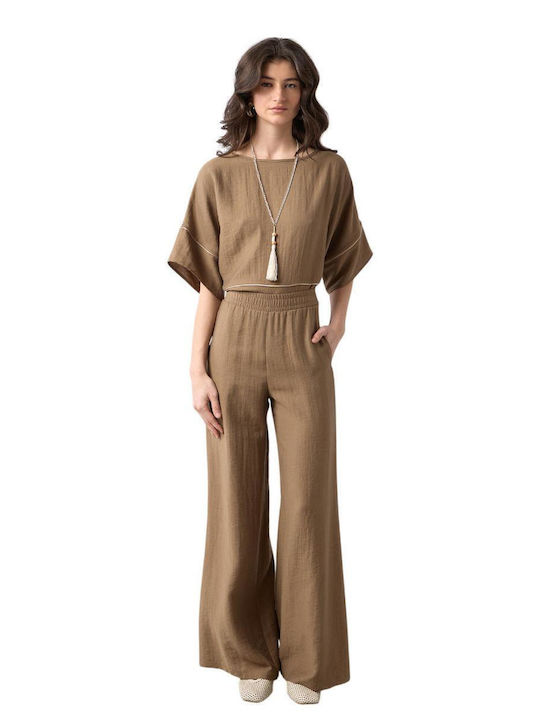 Damen Hochgebirge Leinen Pantaloons mit Gummiband in Regulär Passform Olive