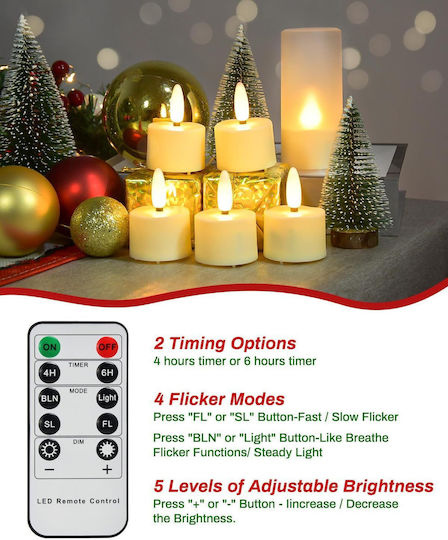 Lumânări Tealight LED Decorative de Atmosferă cu Baterie Albe 6 Bucăți cu Telecomandă