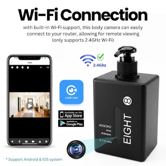 Spionagekamera WiFi 8MP mit Speicherkartensteckplatz