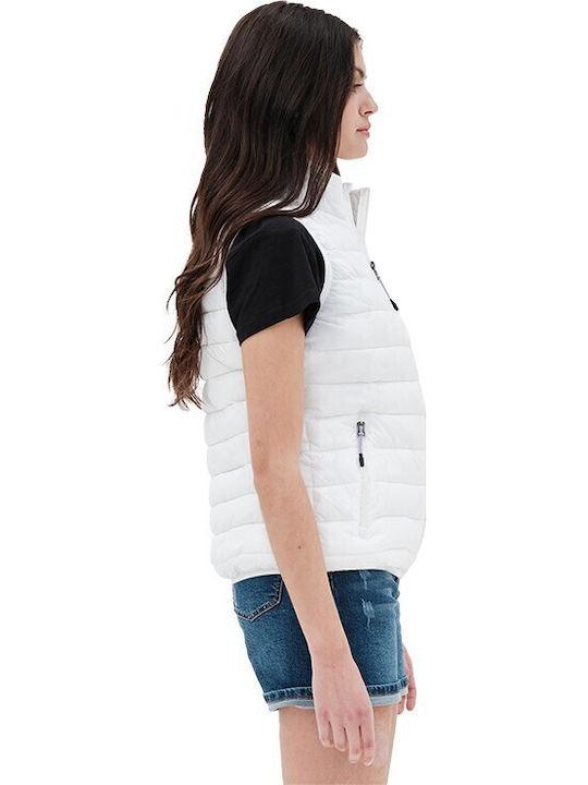 231.EW10.167A Kurz Damen Ärmellos Puffer Jacke für Winter Weiß