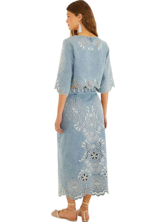 Denim Midi Skirt Blue